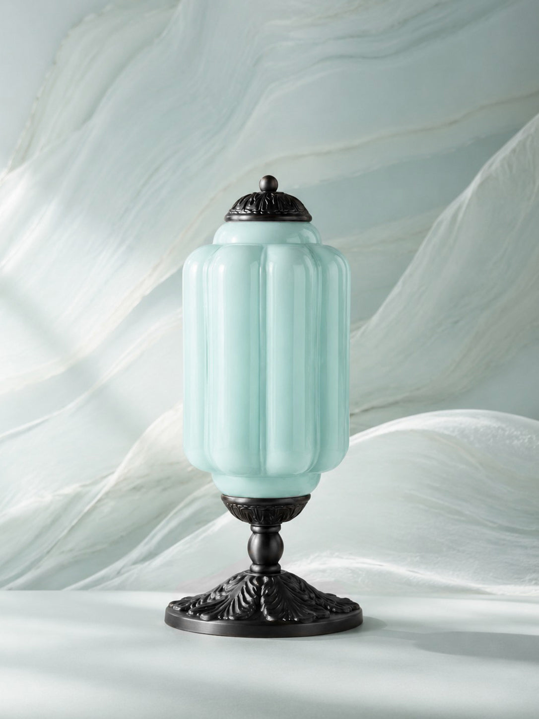 Scallop Glass Shade Vintage-Inspired Table Lamp for Bedroom and Living Room Accent Lighting