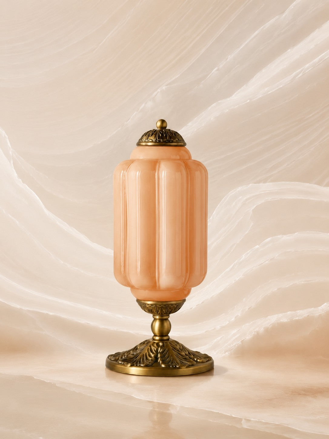 Scallop Glass Shade Vintage-Inspired Table Lamp for Bedroom and Living Room Accent Lighting