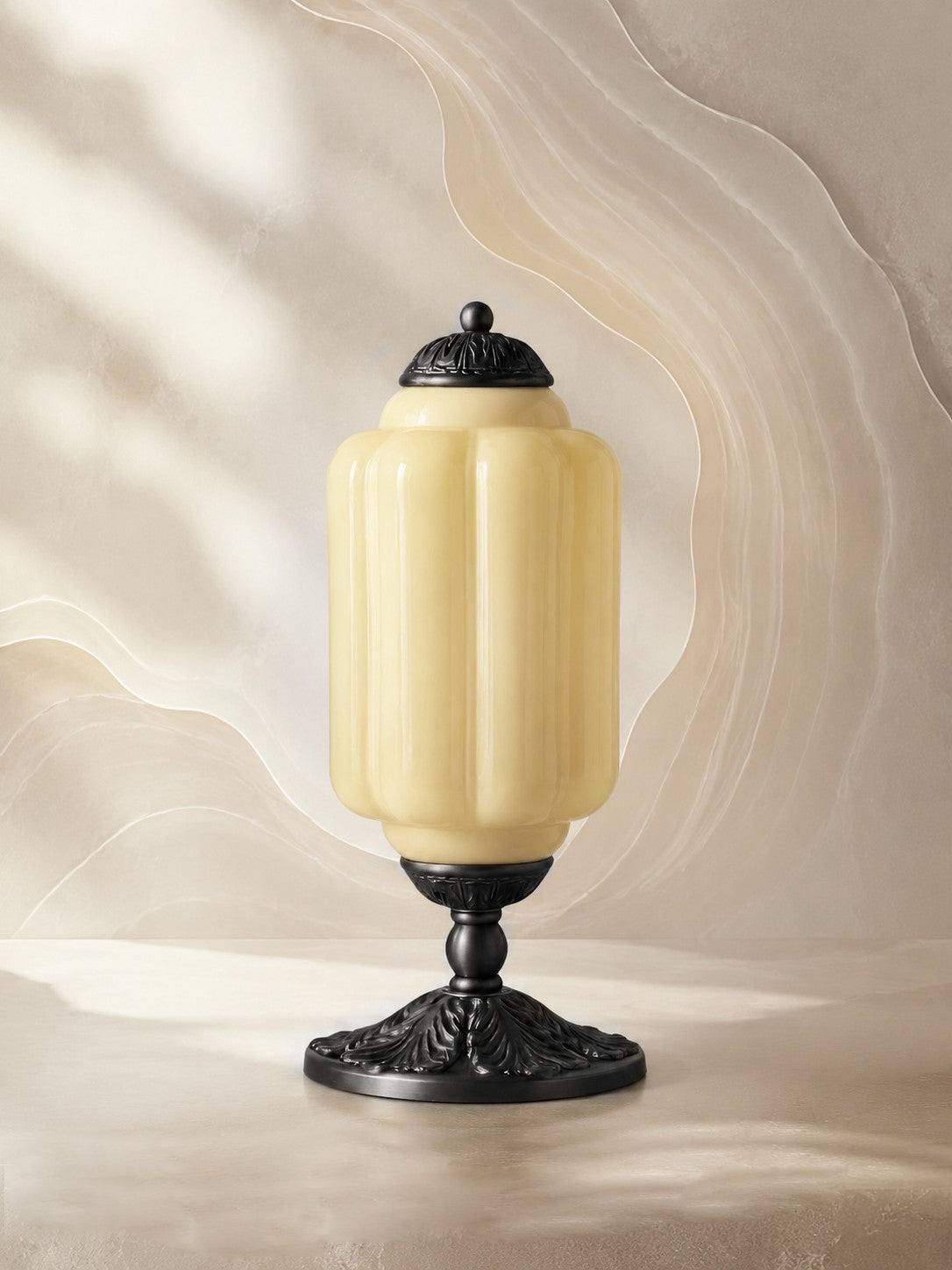Scallop Glass Shade Vintage-Inspired Table Lamp for Bedroom and Living Room Accent Lighting