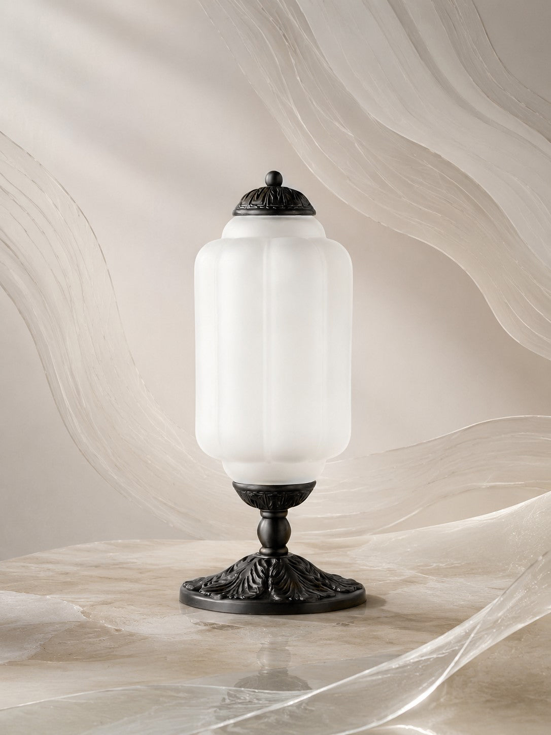 Scallop Glass Shade Vintage-Inspired Table Lamp for Bedroom and Living Room Accent Lighting