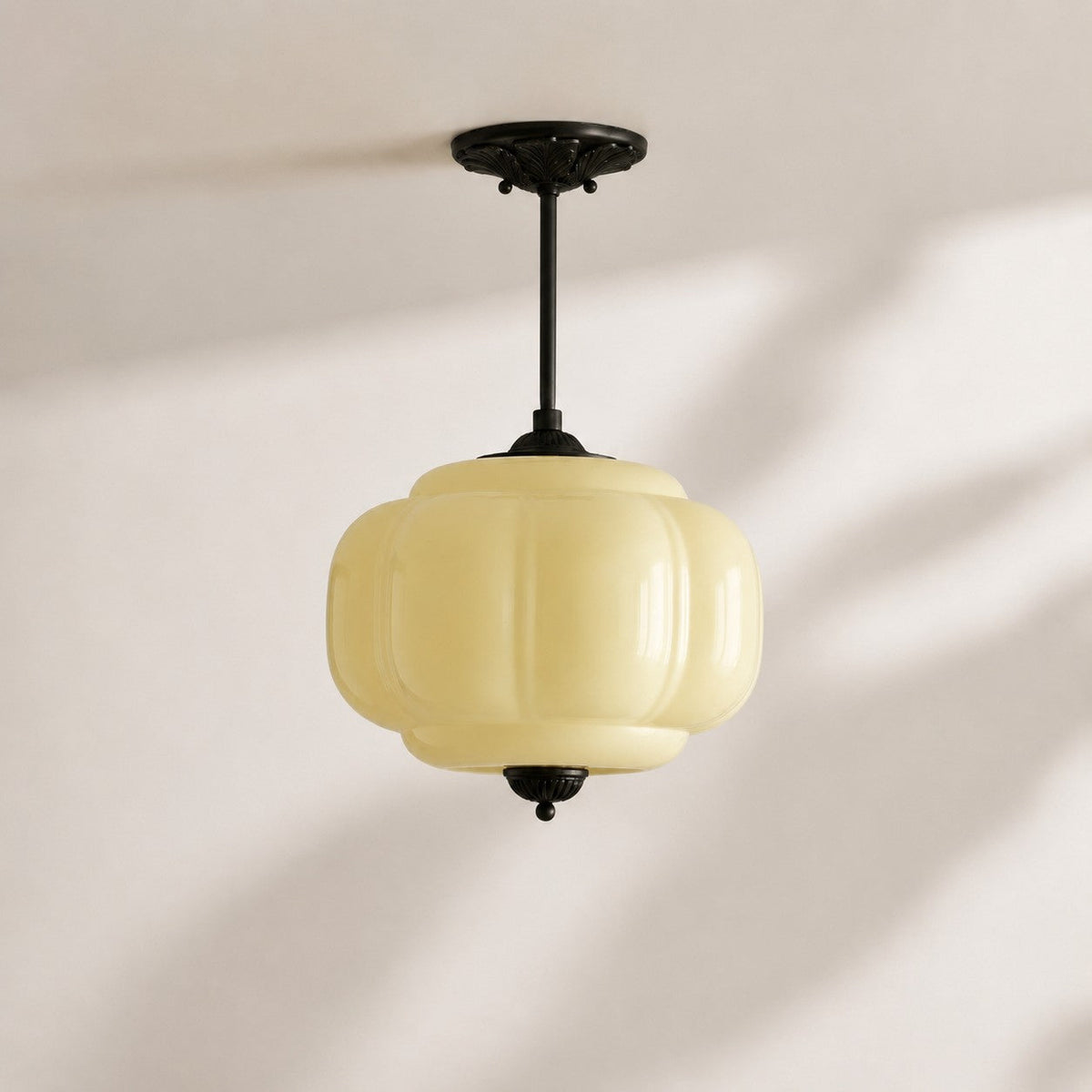 Vintage Scalloped Milk Glass Pendant - Modern Accent Light for Kitchen and Bedroom