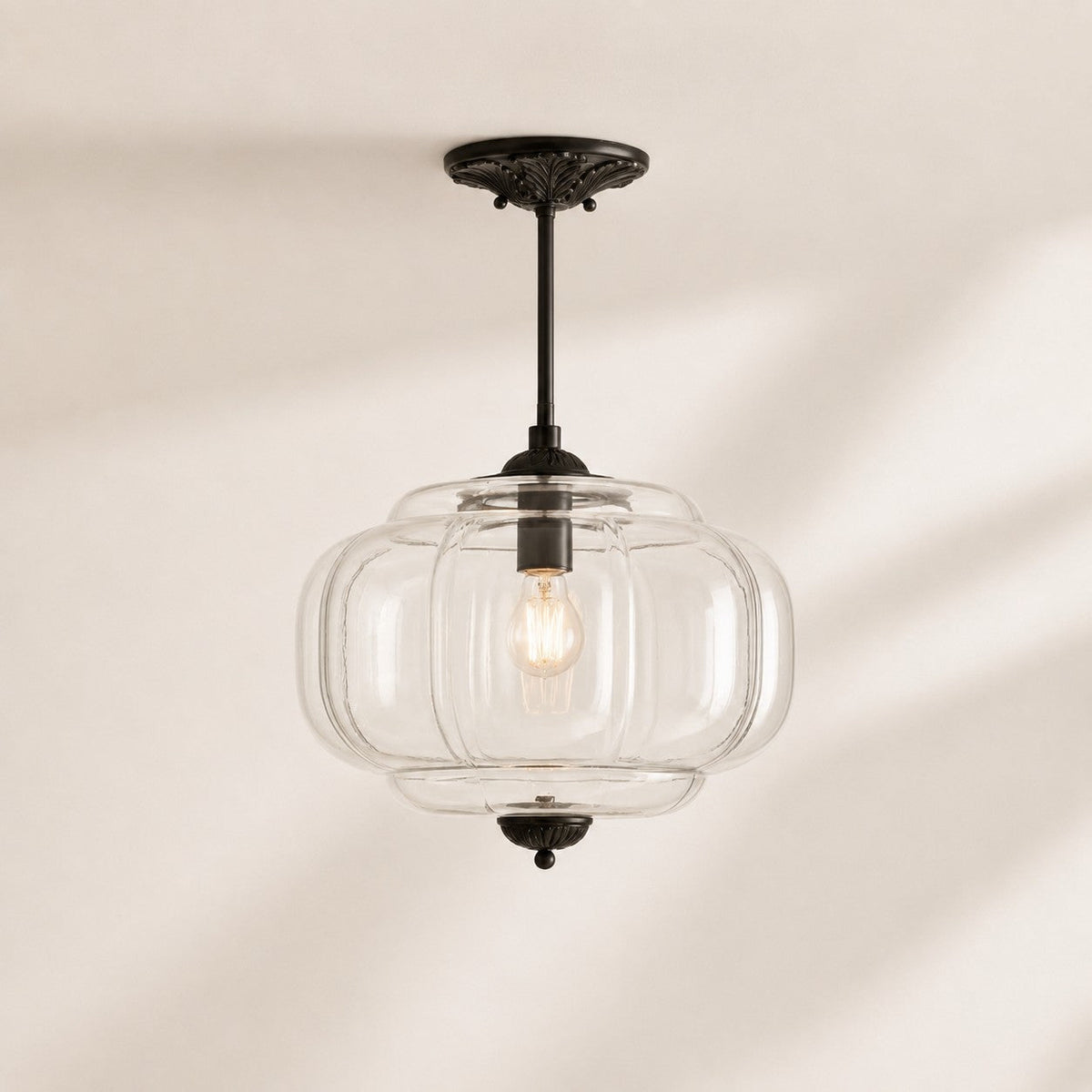 Vintage Scalloped Milk Glass Pendant - Modern Accent Light for Kitchen and Bedroom