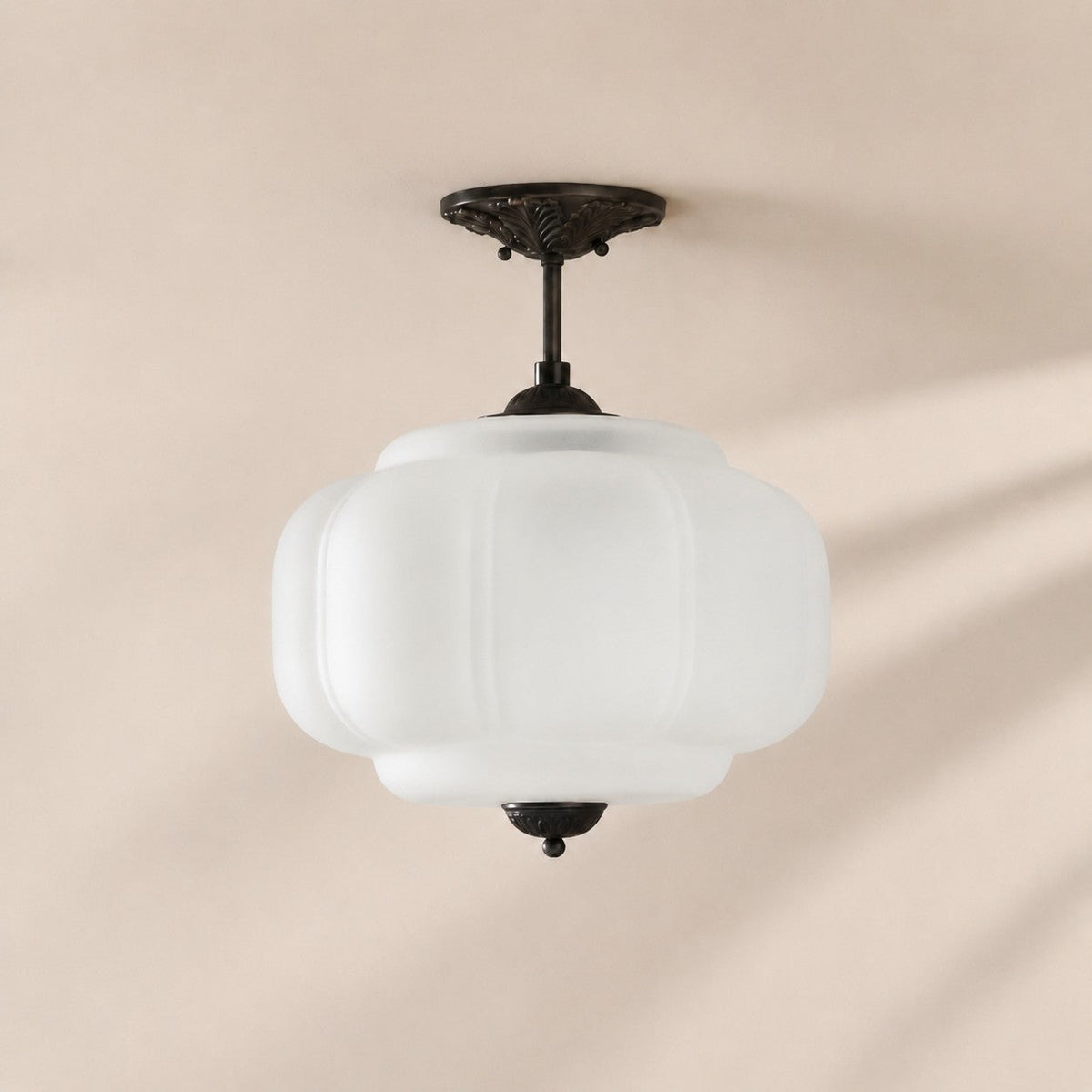Vintage Scalloped Milk Glass Pendant - Modern Accent Light for Kitchen and Bedroom