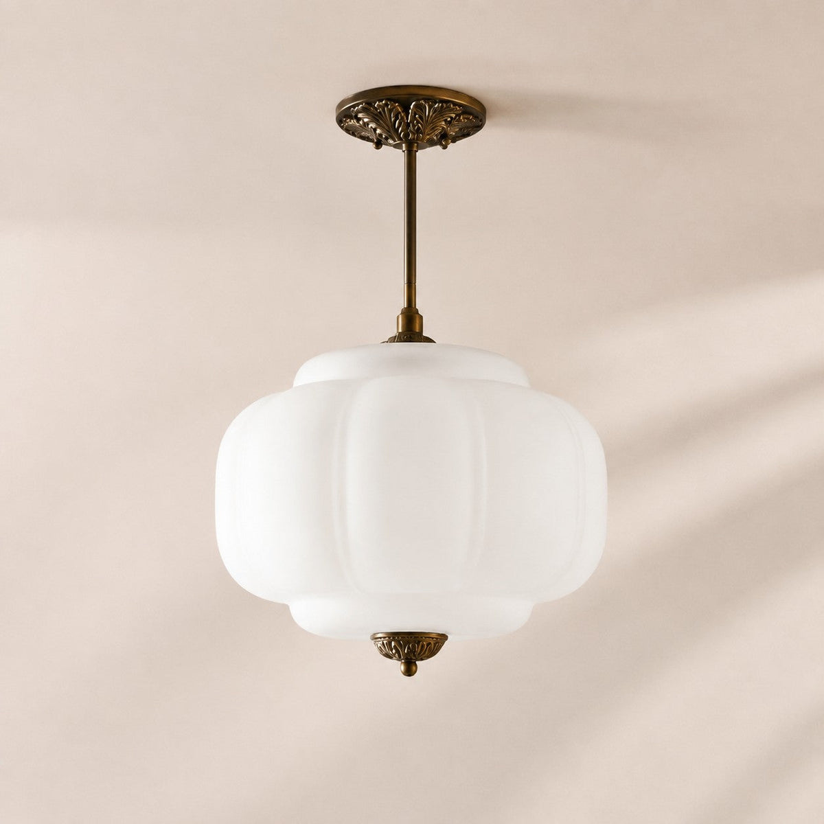 Vintage Scalloped Milk Glass Pendant - Modern Accent Light for Kitchen and Bedroom