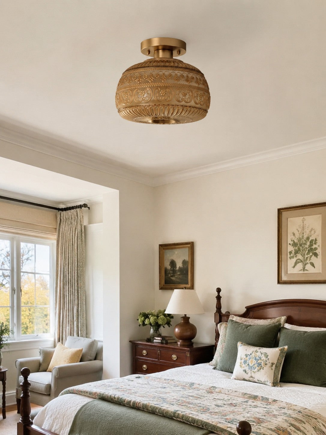 Vintage Glass Globe Ceiling Light - Textured Semi Flush for Any Room