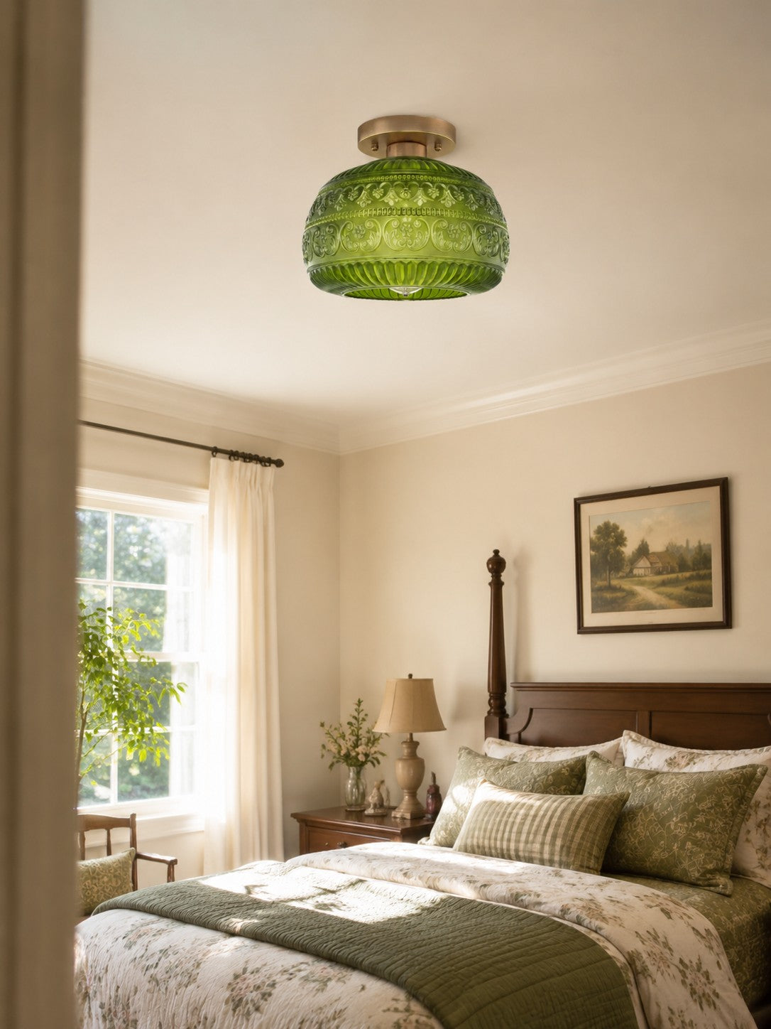 Vintage Glass Globe Ceiling Light - Textured Semi Flush for Any Room