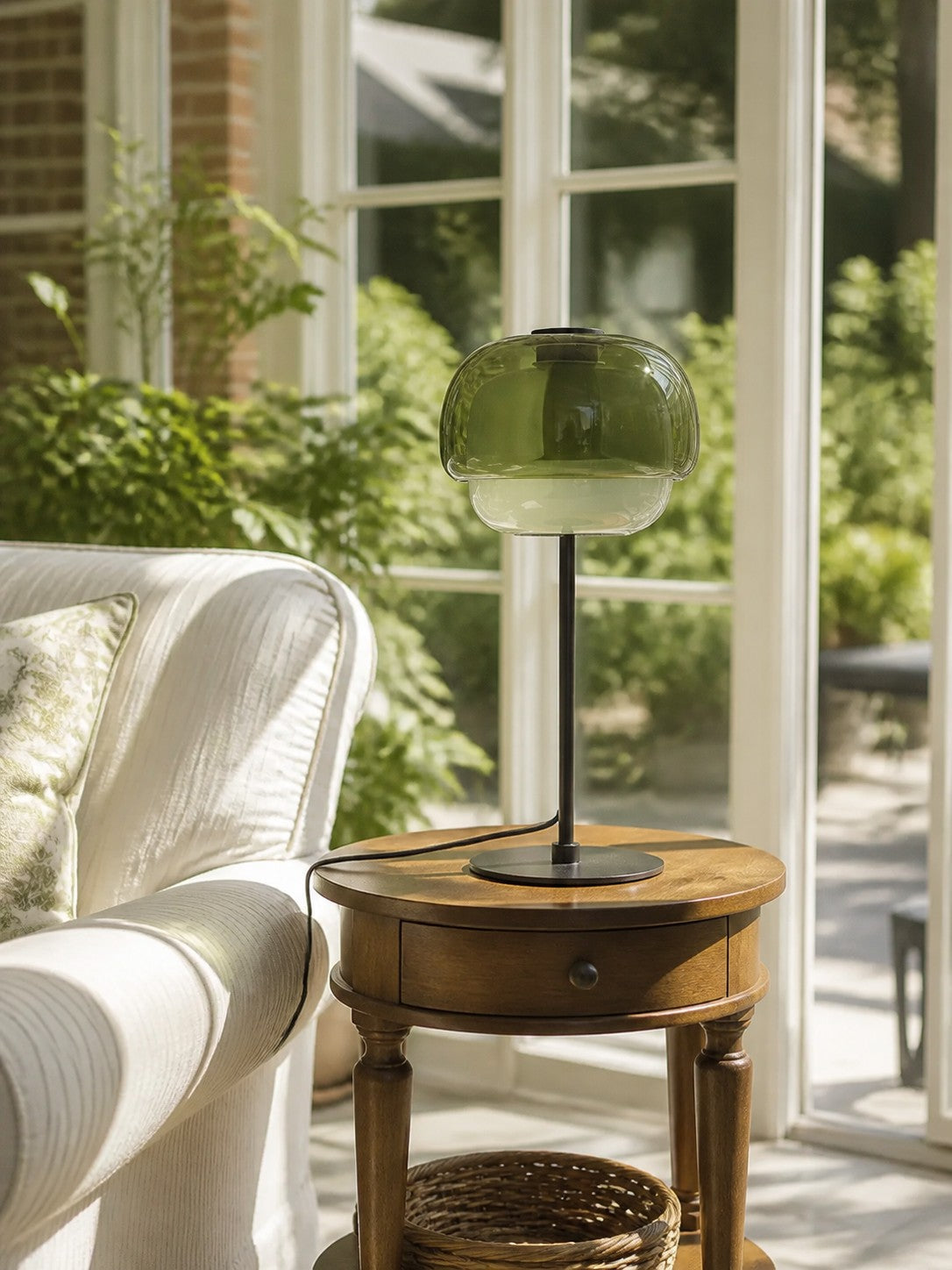 Mid Century Modern Glass Mushroom Table Lamp – Double Layer Glass Table Lamp for Nightstands and Sideboards
