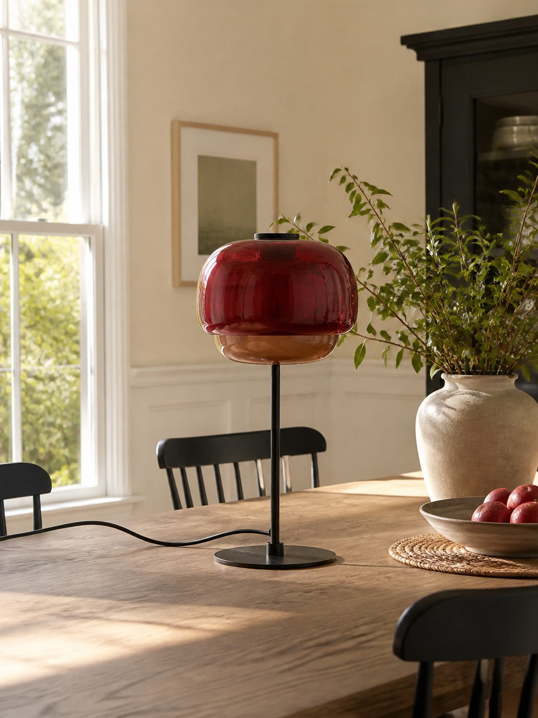 Mid Century Modern Glass Mushroom Table Lamp – Double Layer Glass Table Lamp for Nightstands and Sideboards