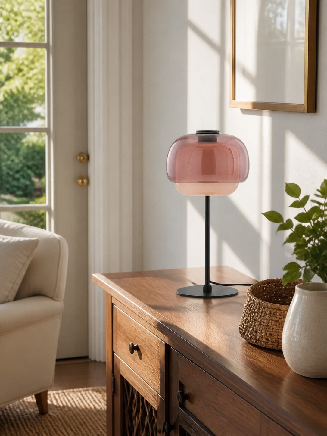 Mid Century Modern Glass Mushroom Table Lamp – Double Layer Glass Table Lamp for Nightstands and Sideboards