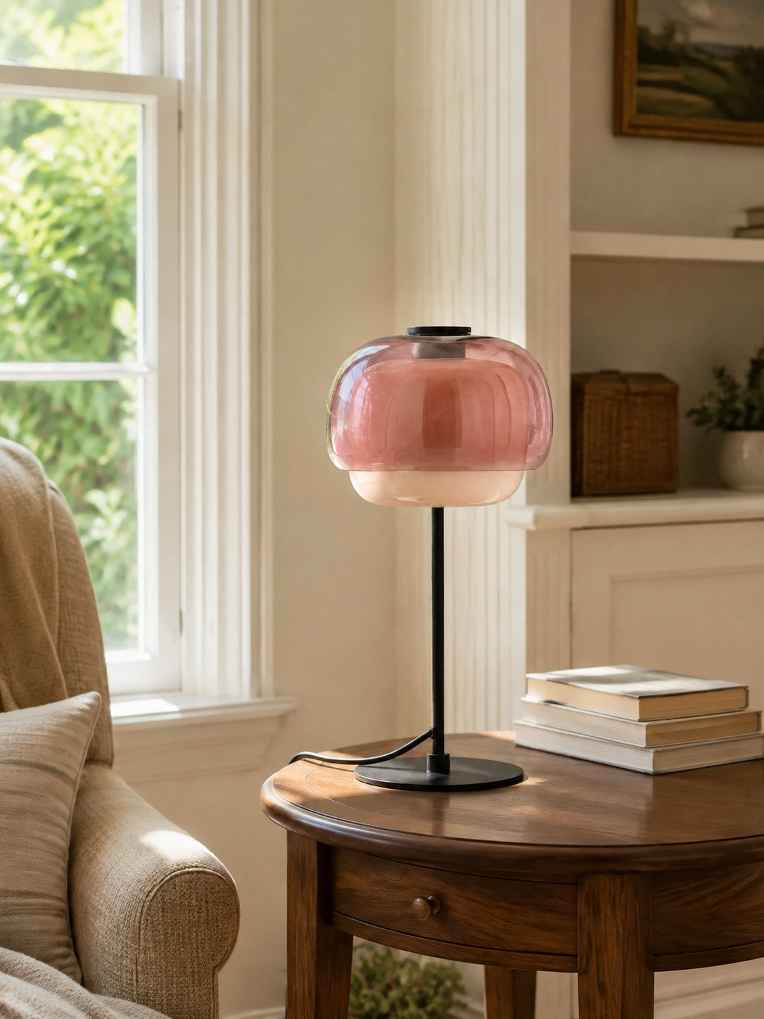 Mid Century Modern Glass Mushroom Table Lamp – Double Layer Glass Table Lamp for Nightstands and Sideboards
