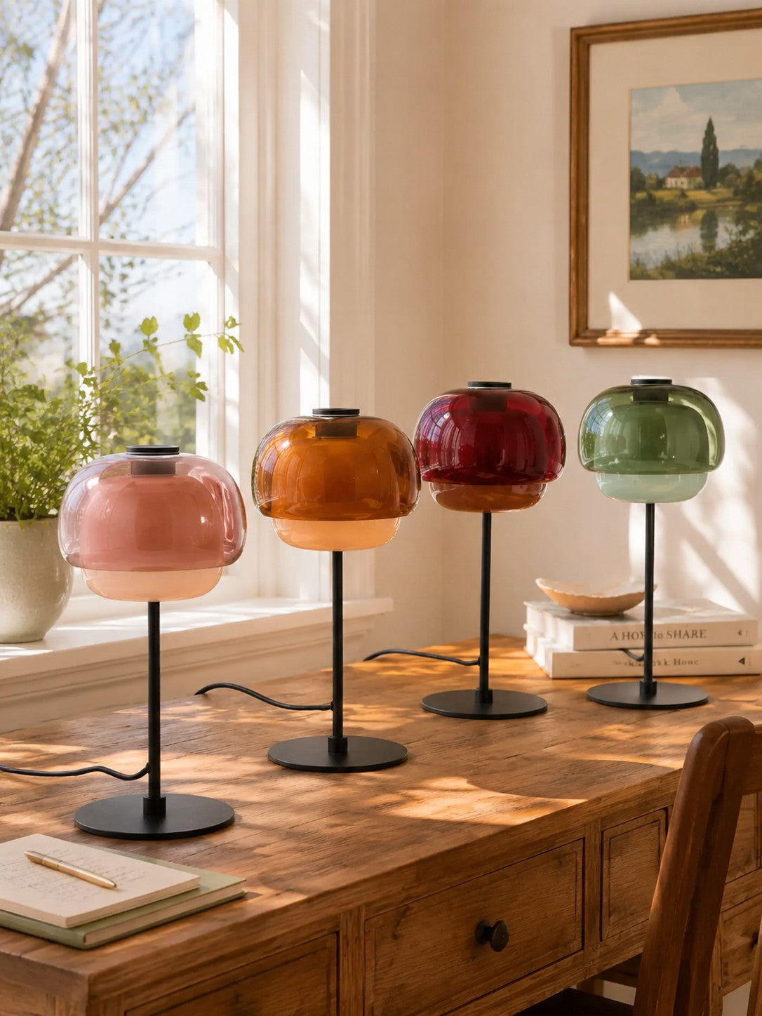 Mid Century Modern Glass Mushroom Table Lamp – Double Layer Glass Table Lamp for Nightstands and Sideboards