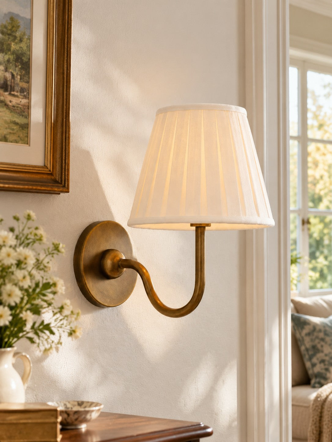 Fabric Shade Wall Sconce with Drum Shade - Classic Pleated Sconce Light