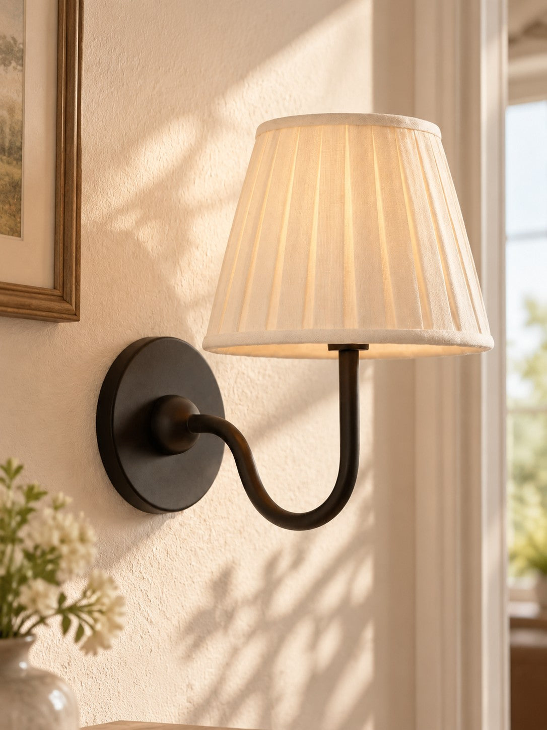 Fabric Shade Wall Sconce with Drum Shade - Classic Pleated Sconce Light