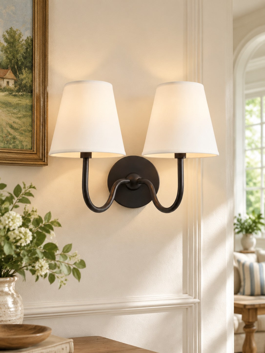 Fabric Shade Wall Sconce with Drum Shade - Classic Pleated Sconce Light