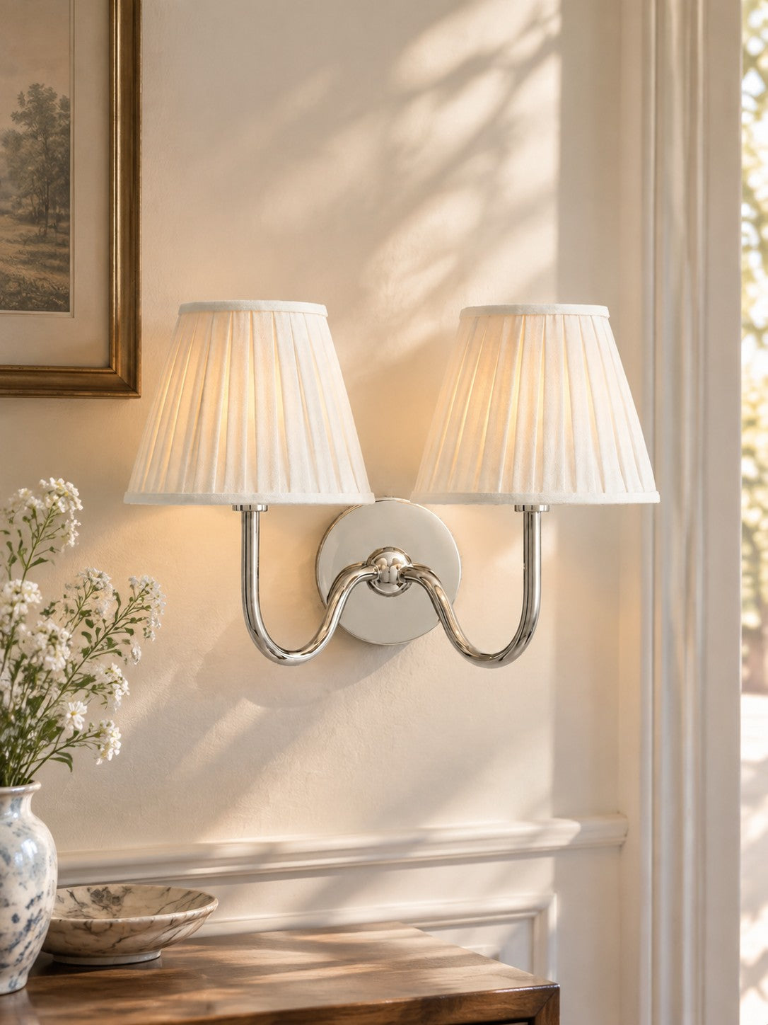 Fabric Shade Wall Sconce with Drum Shade - Classic Pleated Sconce Light