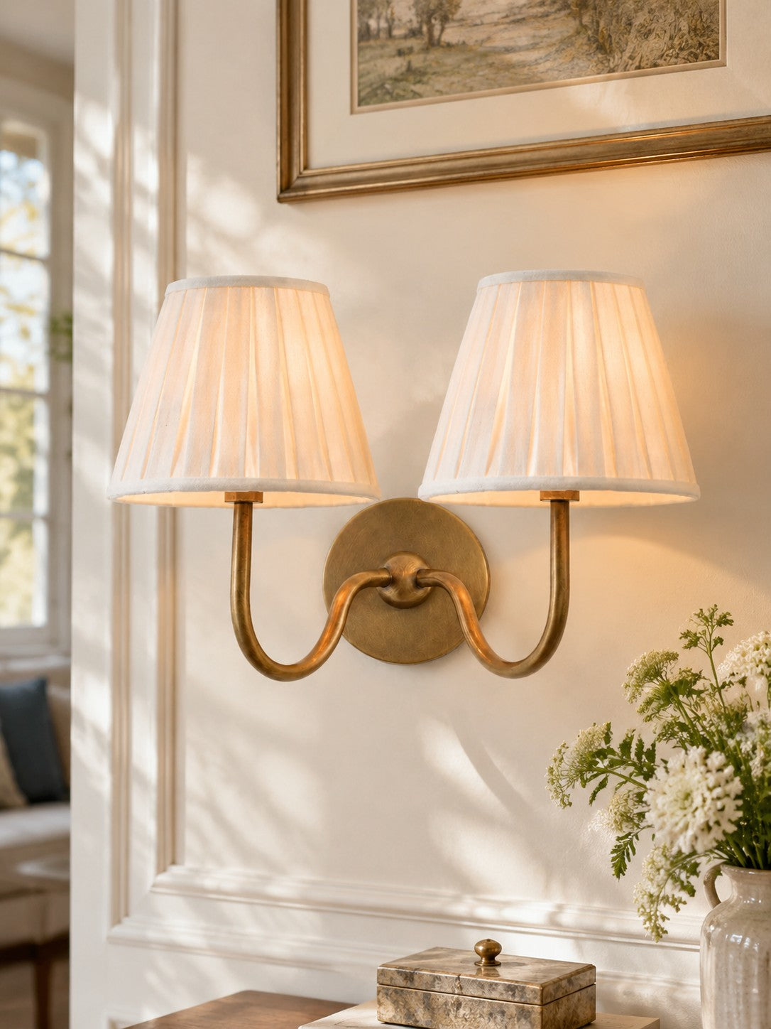 Fabric Shade Wall Sconce with Drum Shade - Classic Pleated Sconce Light