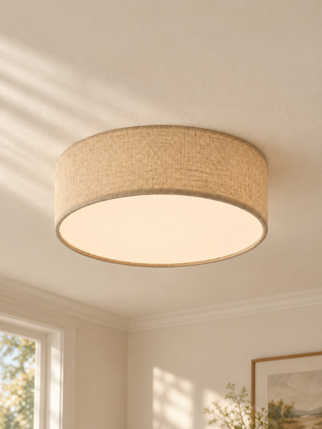 Drum Flush Mount Ceiling Light - Linen Shade Modern Elegance