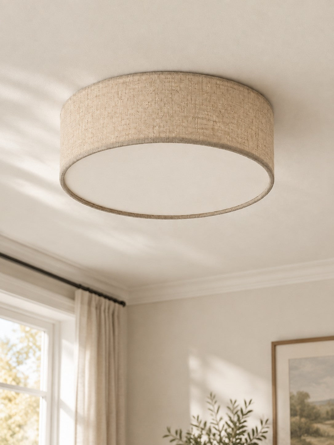 Drum Flush Mount Ceiling Light - Linen Shade Modern Elegance