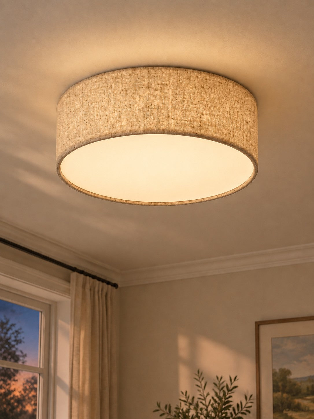 Drum Flush Mount Ceiling Light - Linen Shade Modern Elegance