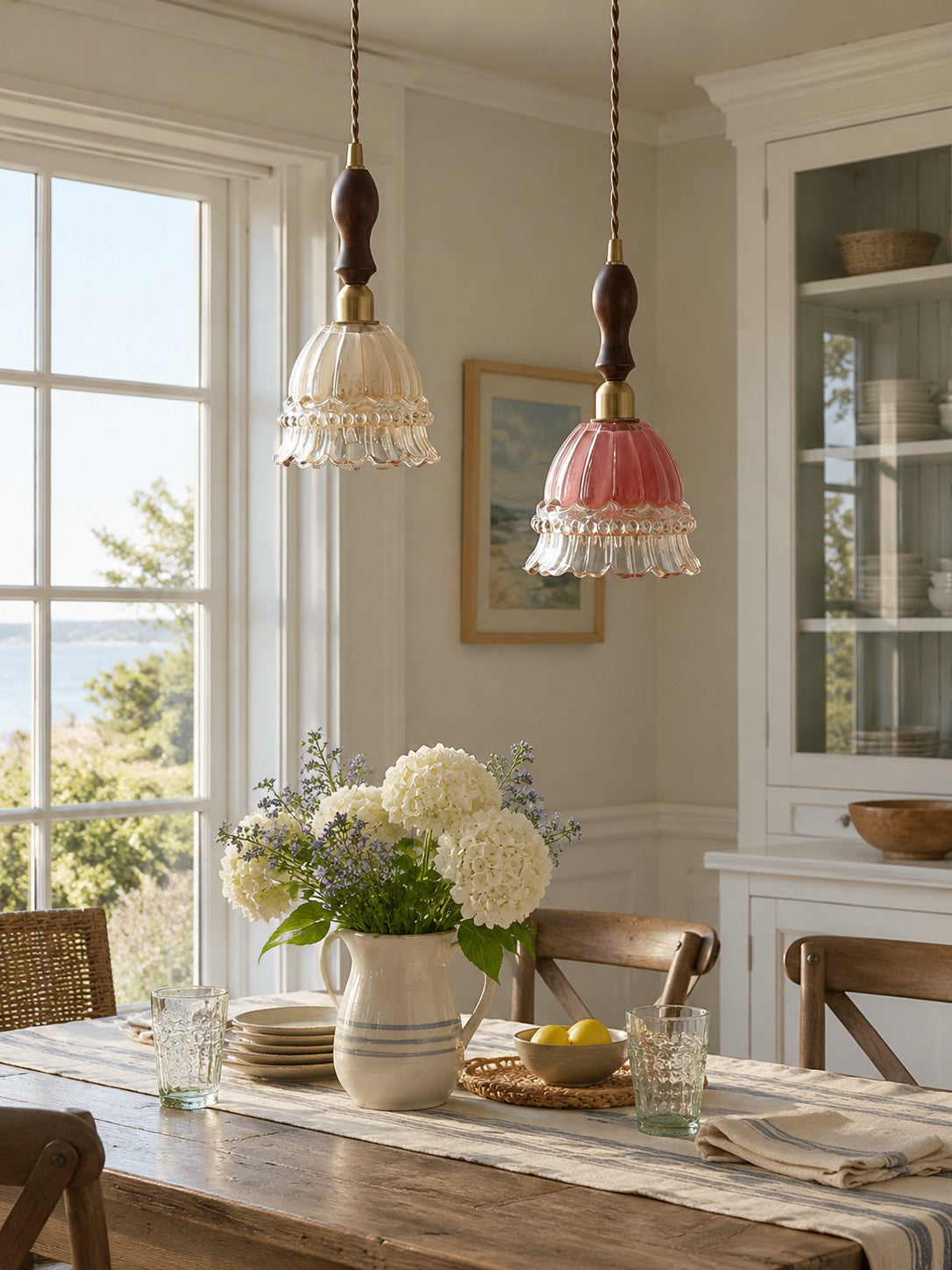 French Pastoral Jellyfish Glass Pendant Light
