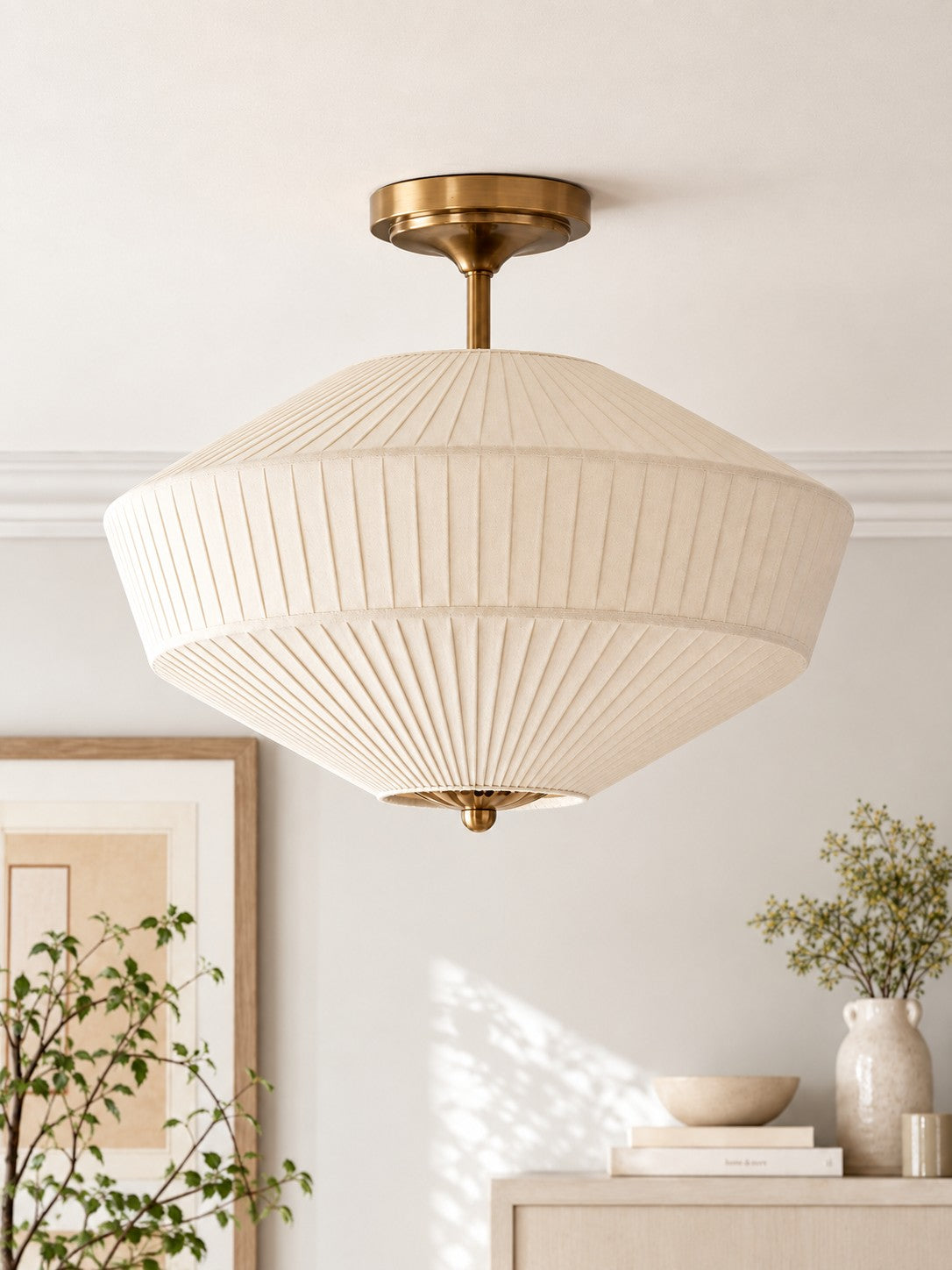 Silk Semi-Flush Metal Fabric Shade Ceiling Light – Ideal for Living & Bedroom Spaces