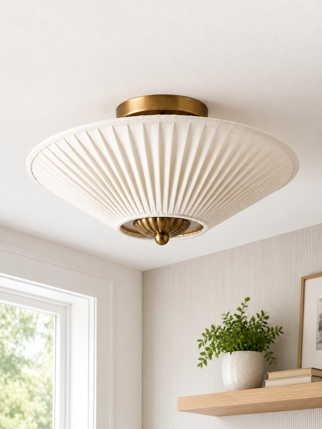 Silk Semi-Flush Metal Fabric Shade Ceiling Light – Ideal for Living & Bedroom Spaces