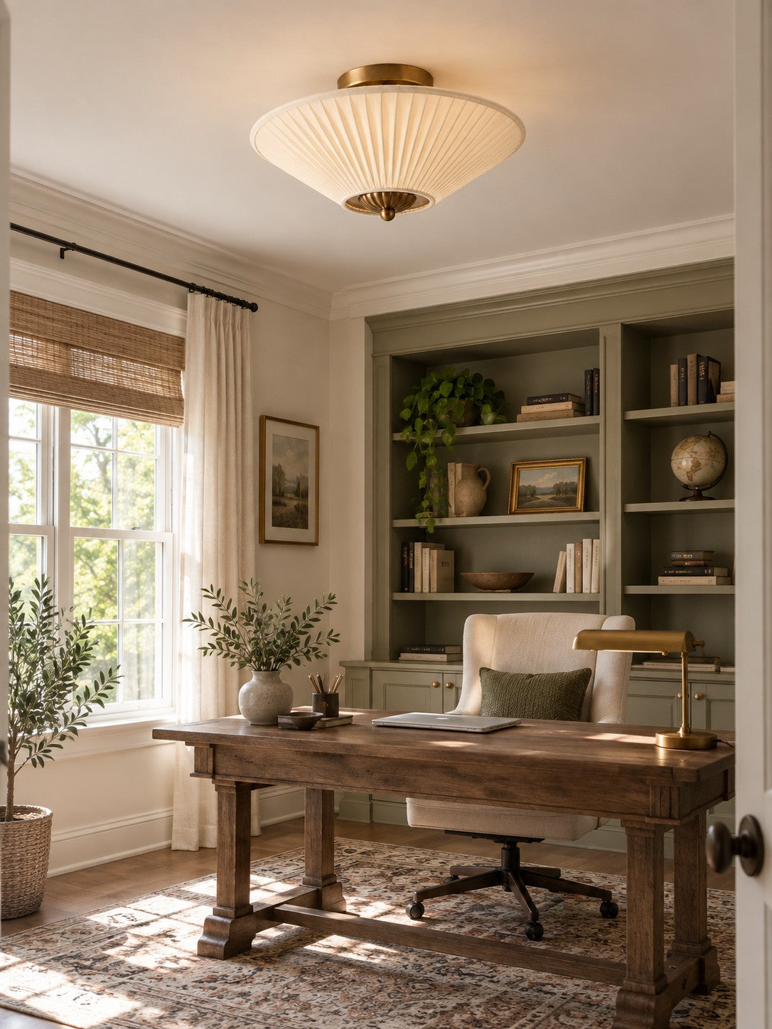 Silk Semi-Flush Metal Fabric Shade Ceiling Light – Ideal for Living & Bedroom Spaces
