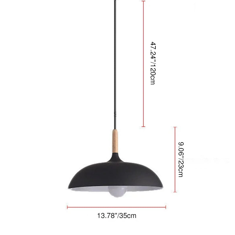 Modern Minimalist Metal Wooden Top 1-Light Dome Pendant Light For Dining Room & Living Room