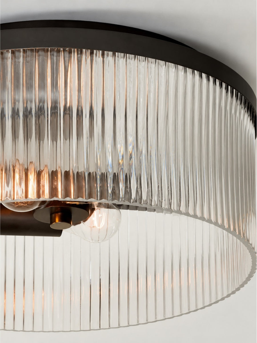 Elegant Ribbed Glass Flush-Mount Ceiling Light – Modern Low-Profile Fixture for Bedroom