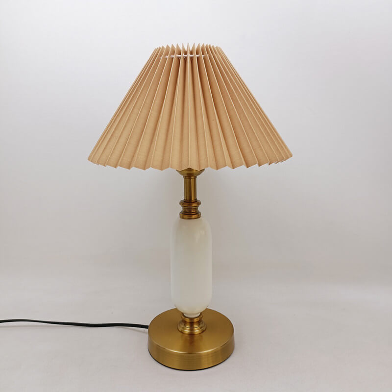 Traditional French Round Fabric PVC Metal Pleated Shade 1-Light Table Lamp For Bedroom