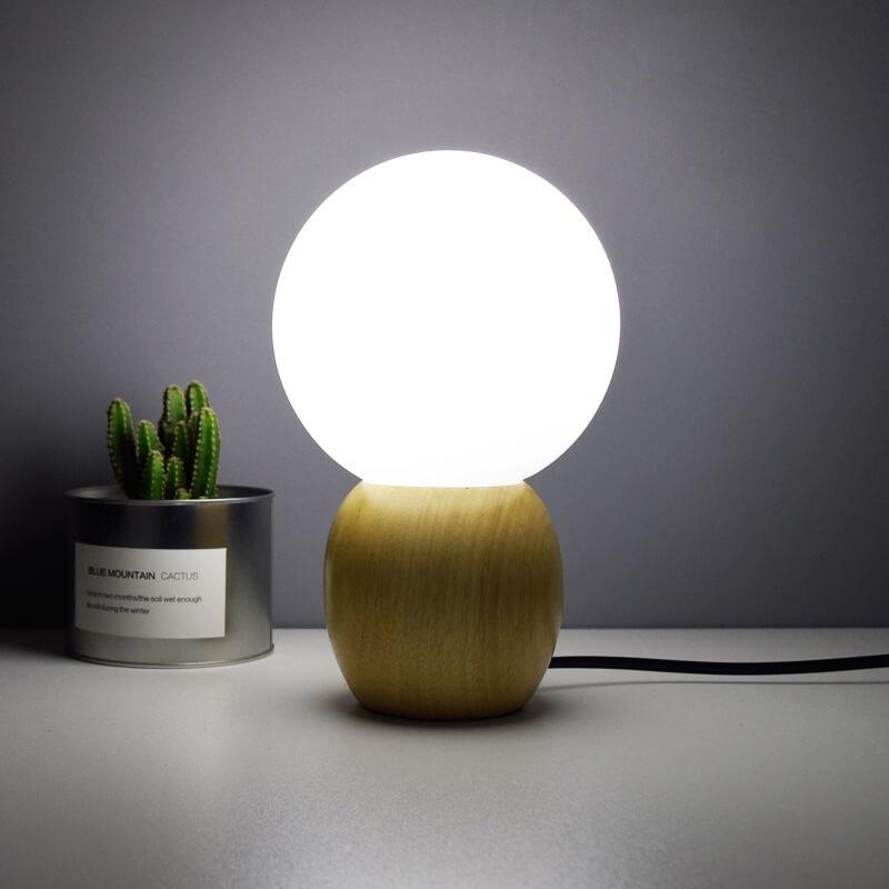 Nordic Solid Wood Milk White Glass Orb 1-Light Table Lamp