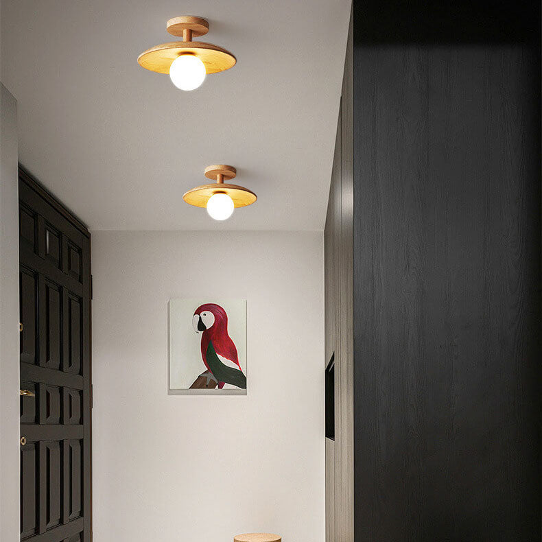 Nordic Creative Wooden Dome 1-Light Semi-Flush Mount Ceiling Light