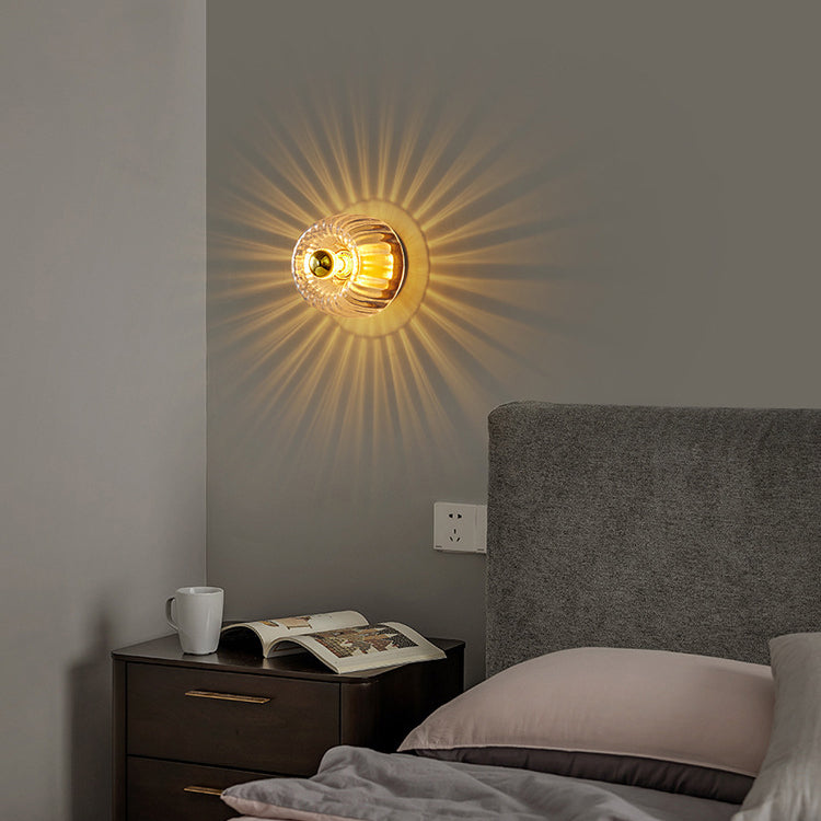 Modern Luxury Glass Sun Shape Full Copper Dual Purpose 1-Light Flush Mount Light