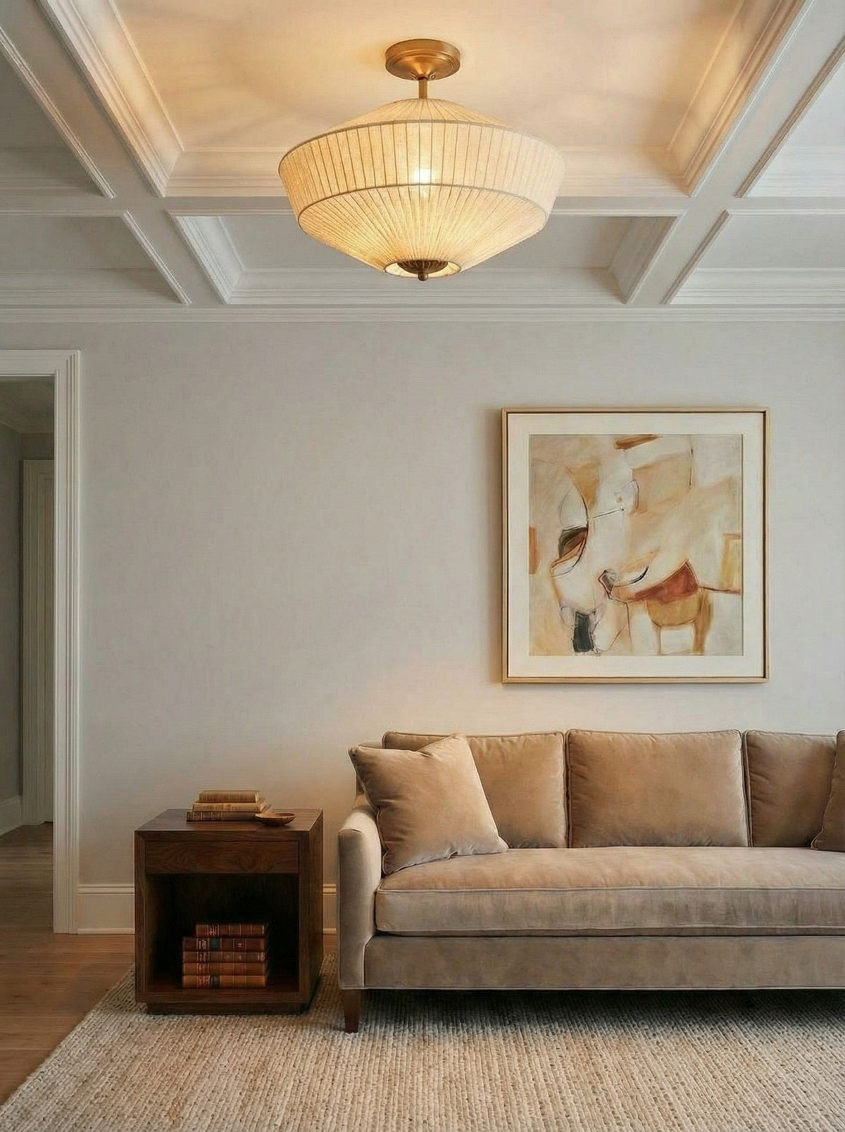 Silk Semi-Flush Metal Fabric Shade Ceiling Light – Ideal for Living & Bedroom Spaces