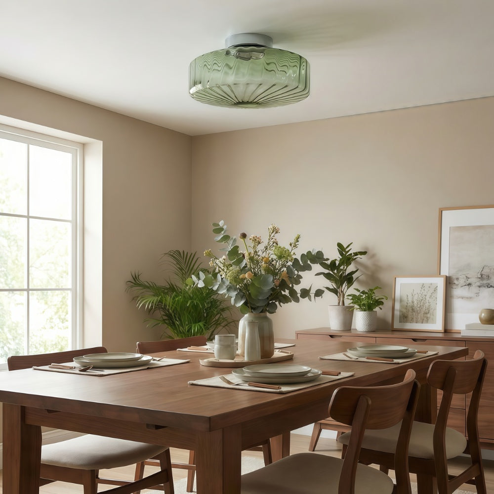 Vintage Green Glass Ripple Ceiling Light - Classic Ceiling Lamp for Dining Room Entryway and Hallway