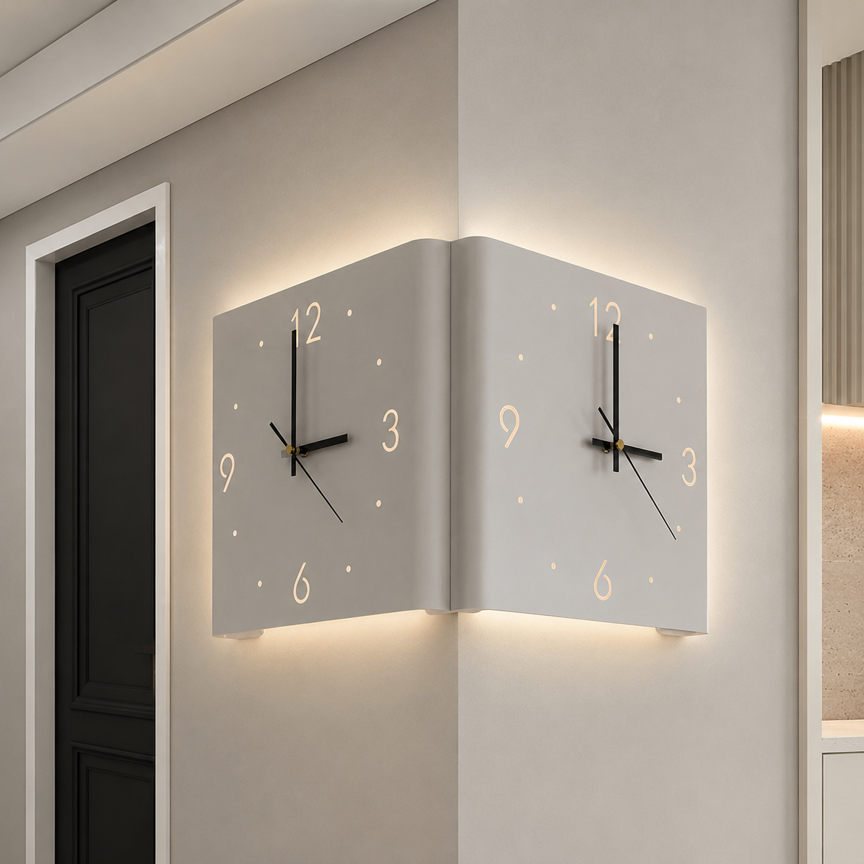 Wall Clock Lamp Modern Square Backlit Metal Light