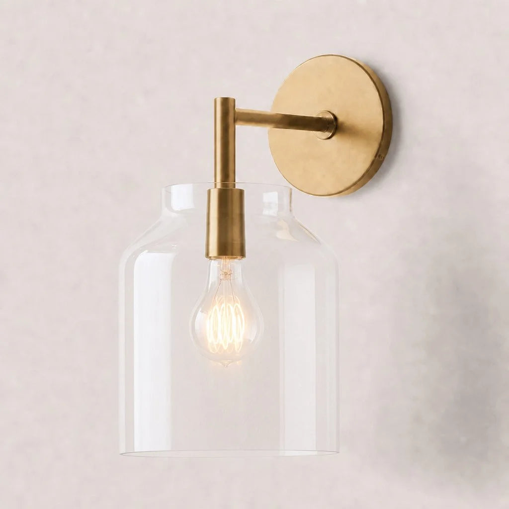 Minimal Wall Sconce – Vintage Milk Glass Sconce and Metal Accent