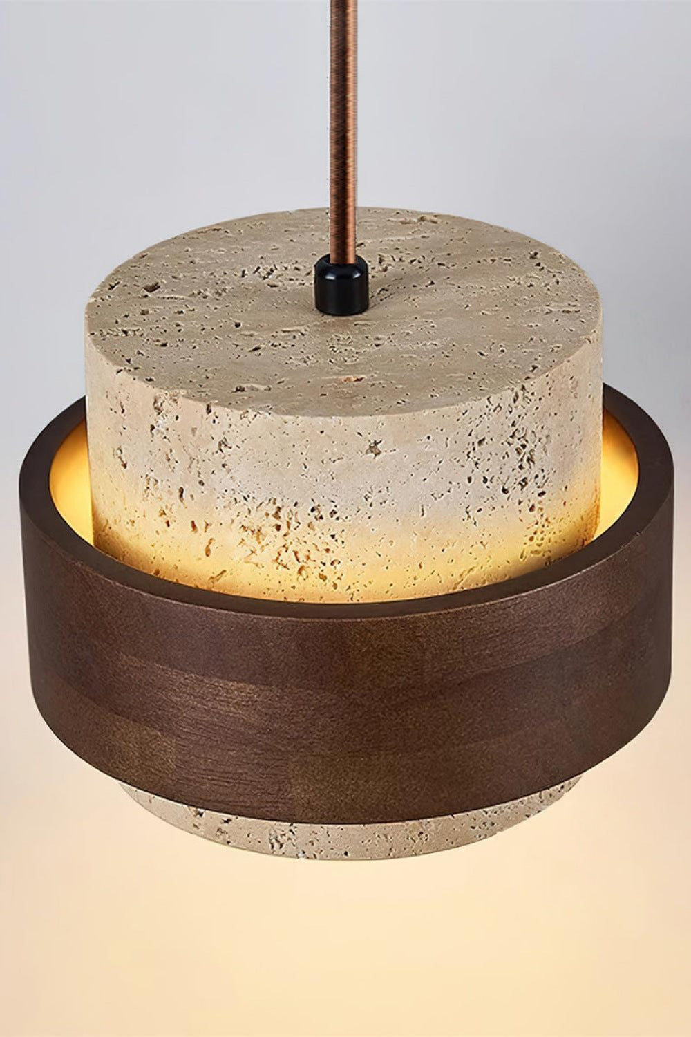 Travertine Wood Pendant Lamp - Modern Organic Hanging Light for Living Room