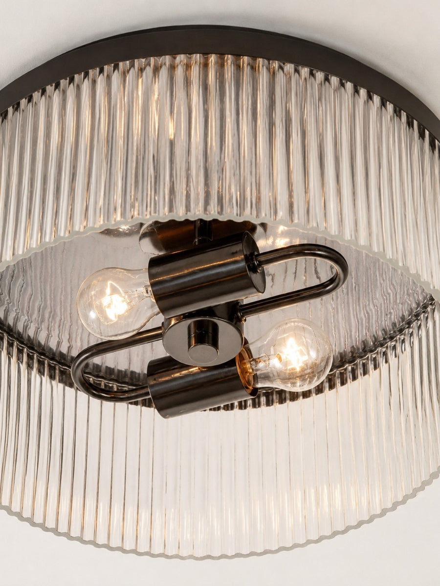 Elegant Ribbed Glass Flush-Mount Ceiling Light – Modern Low-Profile Fixture for Bedroom