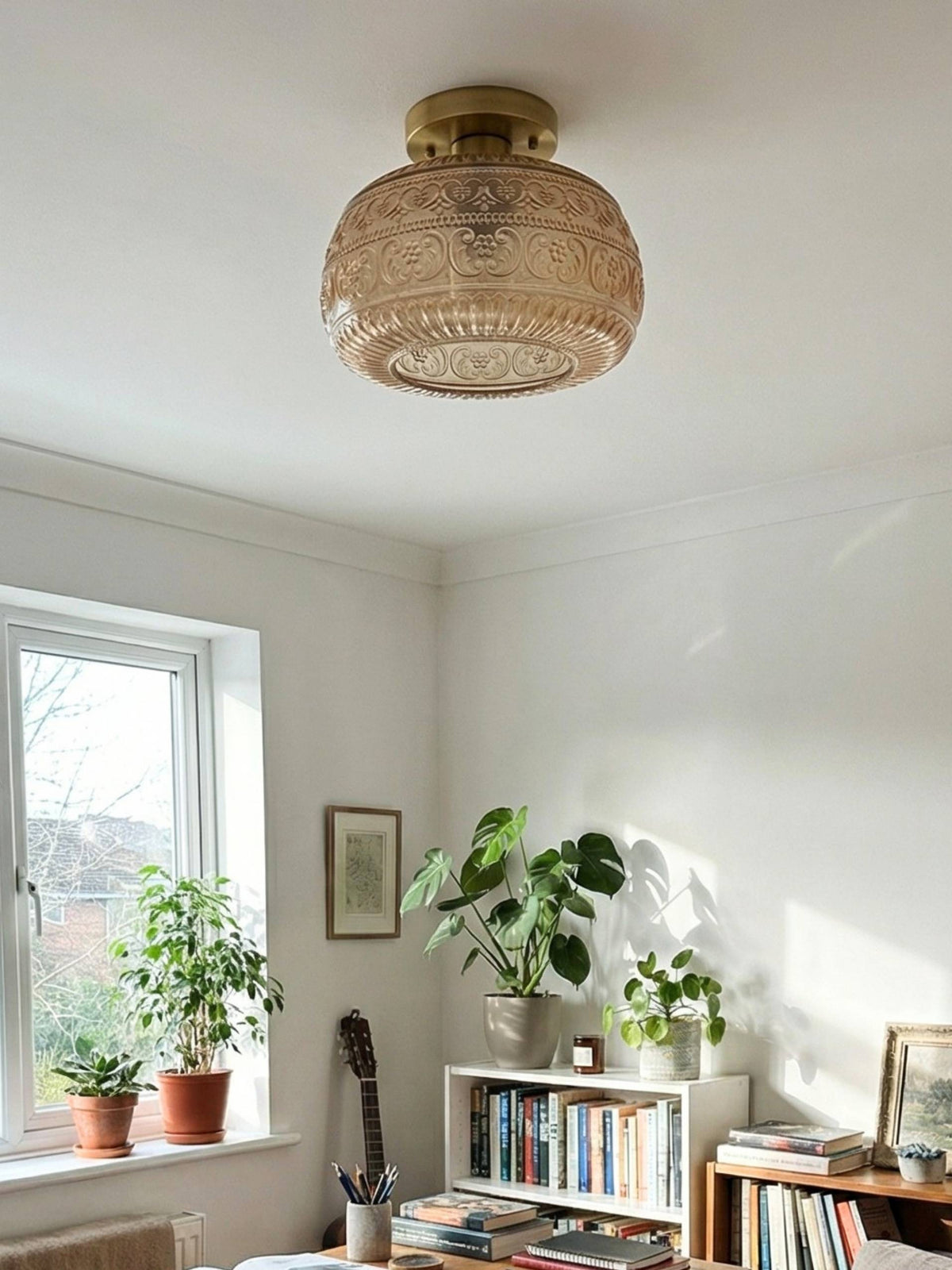 Vintage Glass Globe Ceiling Light - Textured Semi Flush for Any Room