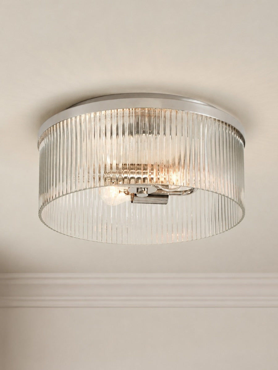Elegant Ribbed Glass Flush-Mount Ceiling Light – Modern Low-Profile Fixture for Bedroom