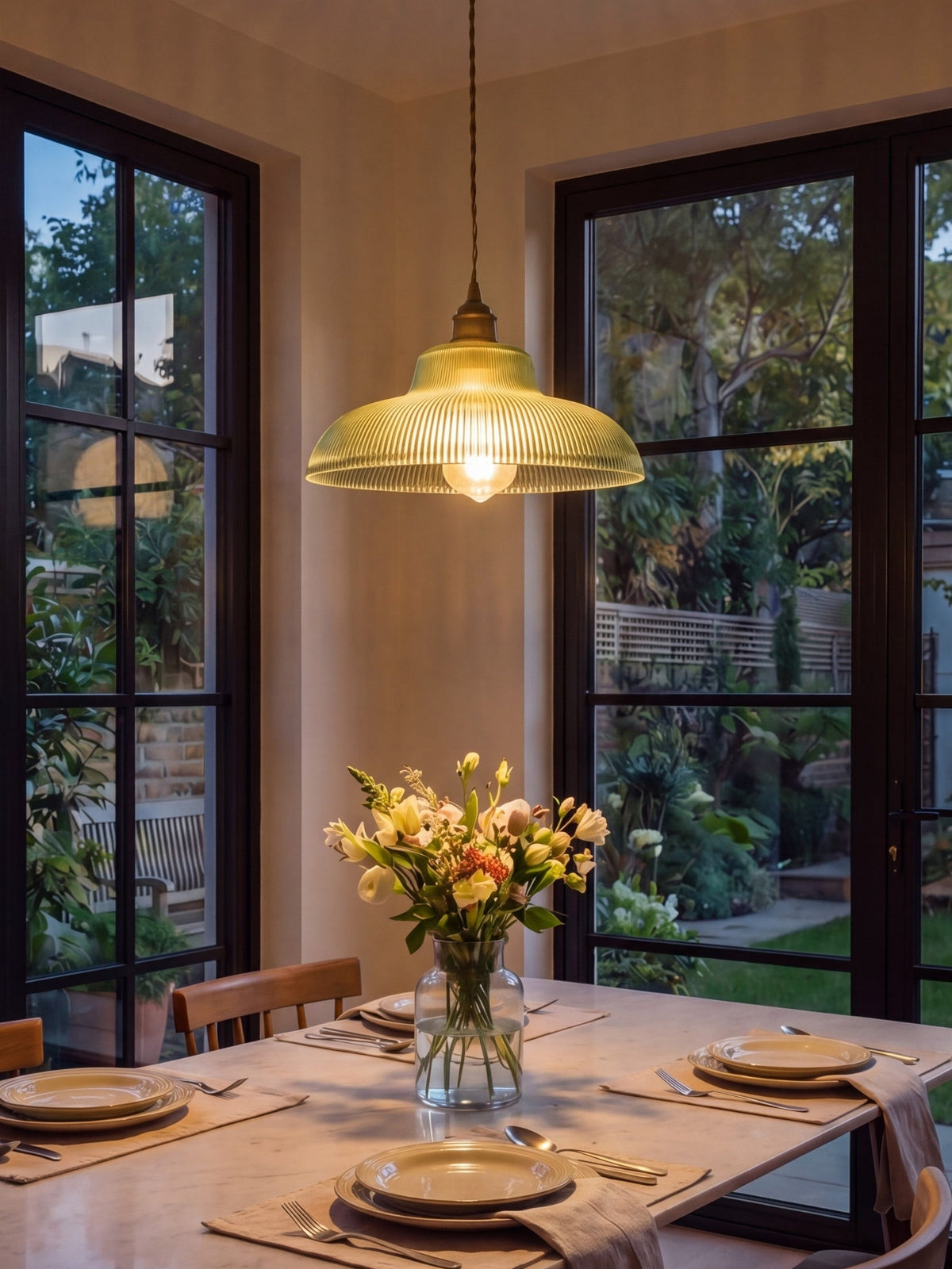 Modern Textured Glass Hanging Lamp - Vintage Ribbed Glass Pendant Light for Dining Room