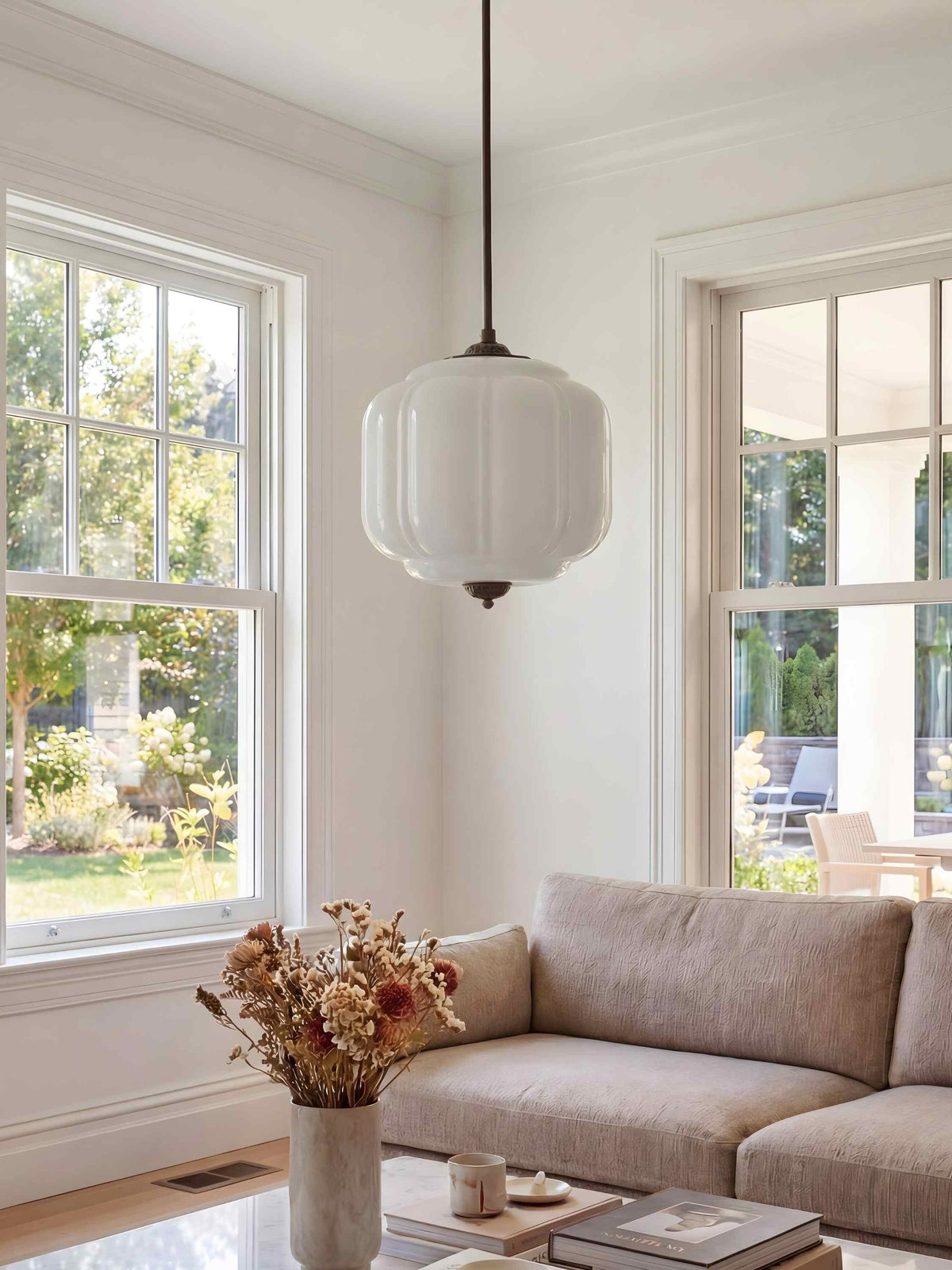 American Vintage Cream Glass Shade Shaped Chandelier