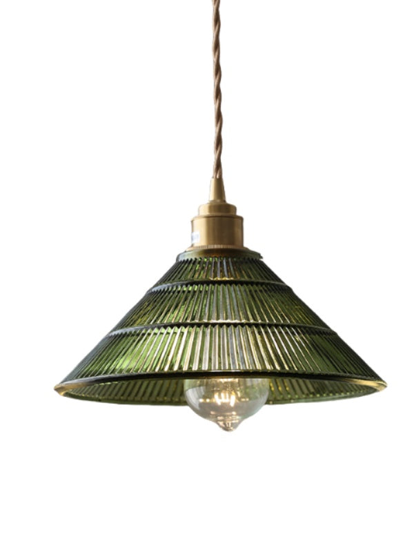 Modern Textured Glass Hanging Lamp - Vintage Ribbed Glass Pendant Light for Dining Room