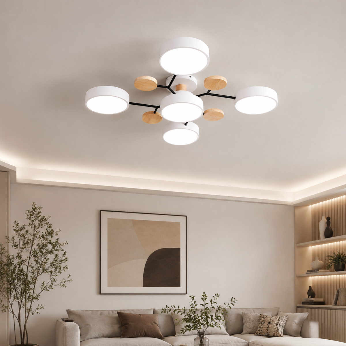 Contemporary Scandinavian Round Molecule Branch Design LED Semi-Flush Mount Ceiling Light For Living Room