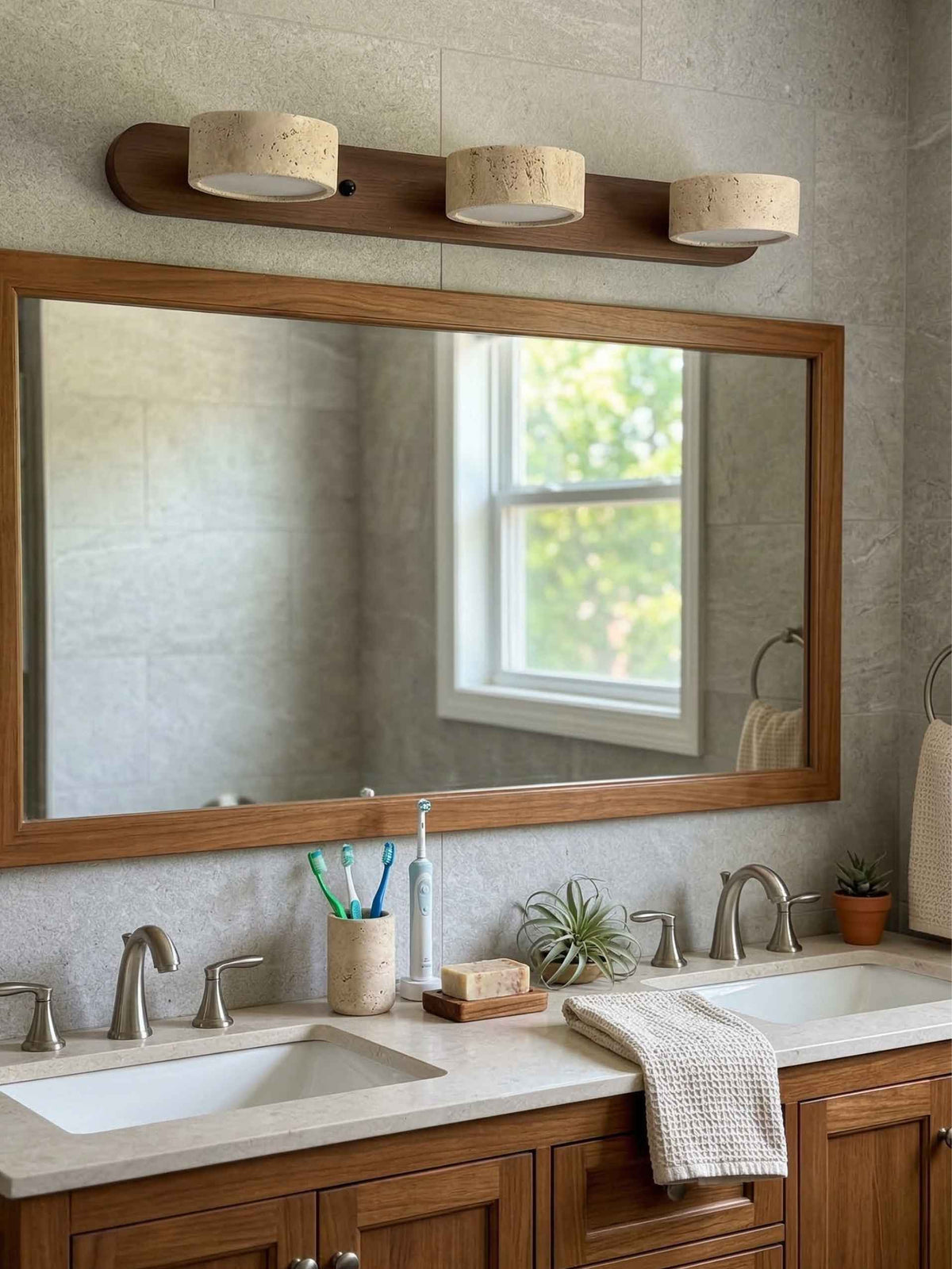 Travertine Multi-Head Wall Sconce – Modern Stone Lamp for Bathroom