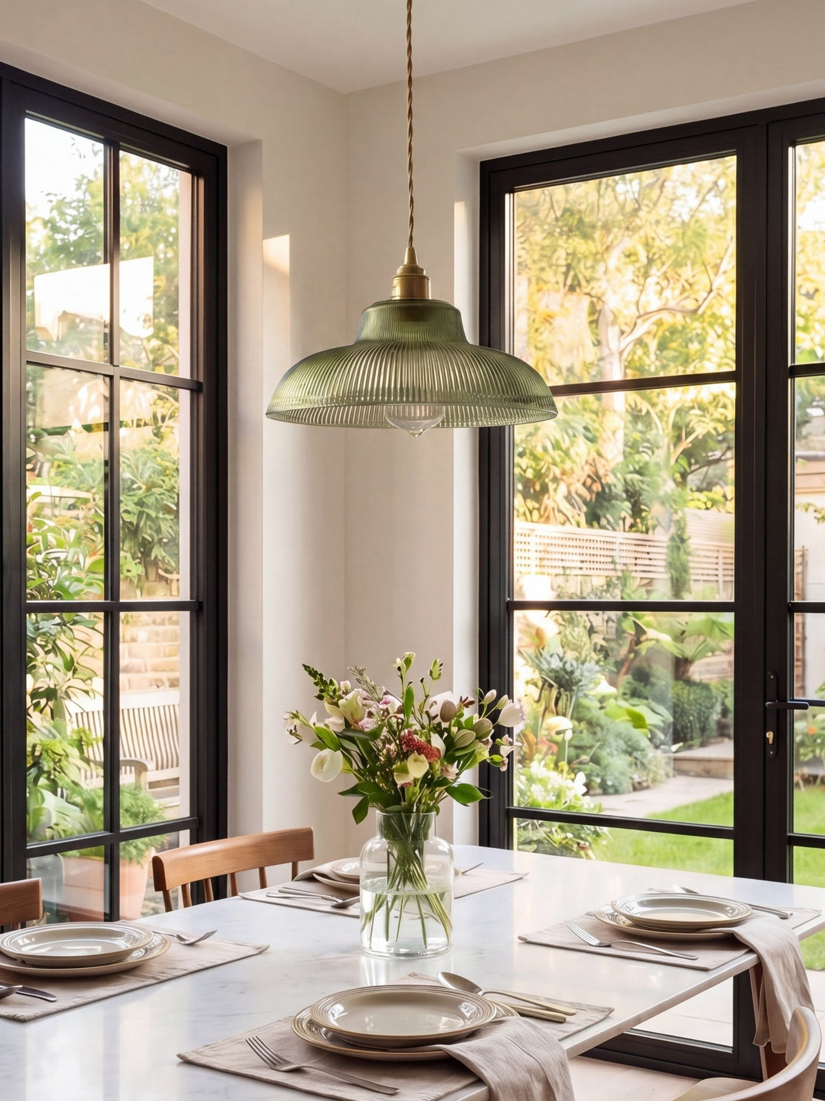 Modern Textured Glass Hanging Lamp - Vintage Ribbed Glass Pendant Light for Dining Room