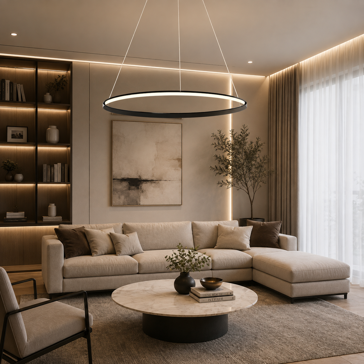 Black LED Ring Chandelier Modern Aluminum Ceiling Light