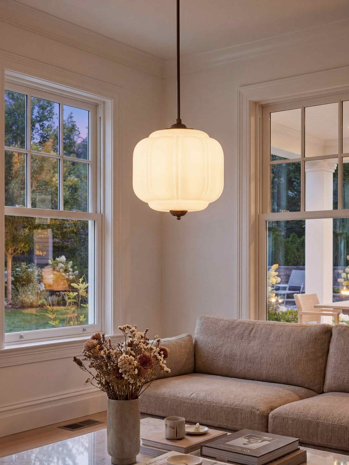 American Vintage Cream Glass Shade Shaped Chandelier