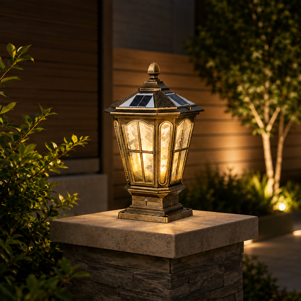 Stone Pillar Light Fixture Retro Pavilion-Style LED Light